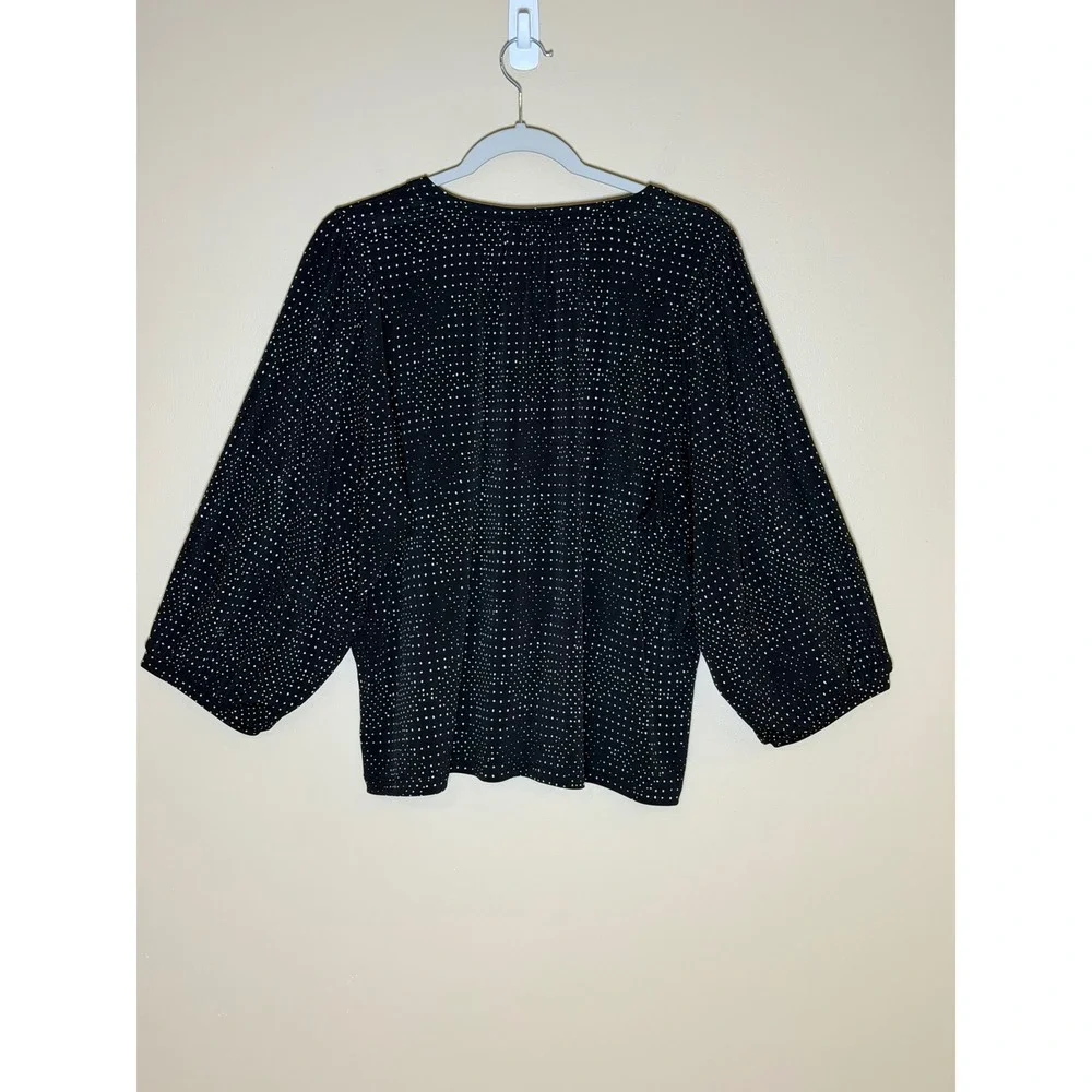 Banana Republic Black Polka Dot Blouse XL V-Neck Puff Sleeve Workwear Top